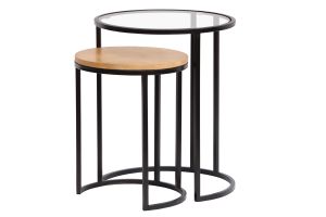 Tables d'appoint gigognes en verre trempé et bois manguier massif TAHL