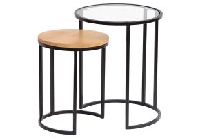 Tables d'appoint gigognes en verre trempé et bois manguier massif TAHL