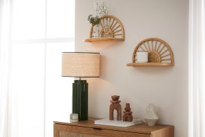 Mensole da parete in rattan naturale e motivo a intreccio L40 cm (set di 2) BOW
