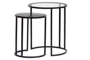 Tables d'appoint gigognes en verre trempé et métal noir TAHL