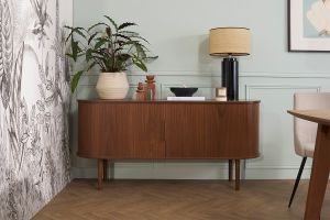 Buffet vintage en bois foncé noyer 2 portes coulissantes L160 cm EPIC