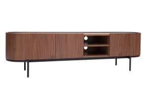 Meuble TV design bois foncé noyer et métal noir avec rangements L180 cm SKYE