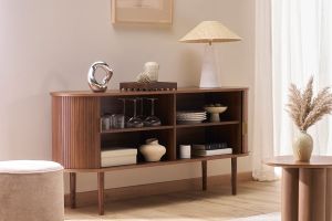 Buffet vintage en bois foncé noyer 2 portes coulissantes L160 cm EPIC