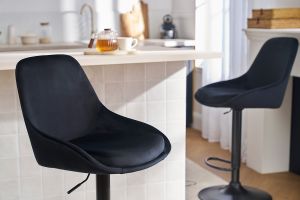 Tabourets de bar design réglables en tissu velours noir et métal noir 360° (lot de 2) HOLO