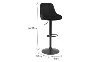 Tabourets de bar design réglables en tissu velours noir et métal noir 360° (lot de 2) HOLO