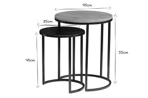 Tables d'appoint gigognes en bois manguier massif et métal noir TAHL