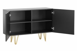 Buffet design gravé noir et métal doré 2 portes L107 cm OZEN