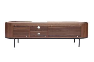 Meuble TV design bois foncé noyer et métal noir avec rangements L180 cm SKYE