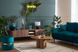 Meuble TV design bois foncé noyer et métal noir avec rangements L180 cm SKYE