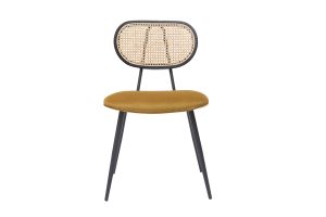 Chaises design en tissu velours bronze, métal noir et cannage rotin naturel (lot de 2) TOLMA