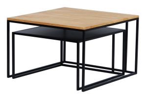 Tables basses gigognes carrées bois manguier massif et métal noir (lot de 2) TAHL