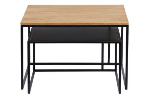 Tables basses gigognes carrées bois manguier massif et métal noir (lot de 2) TAHL