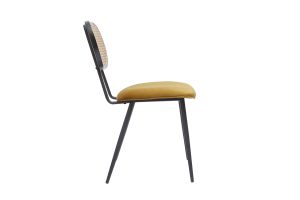 Chaises design en tissu velours bronze, métal noir et cannage rotin naturel (lot de 2) TOLMA