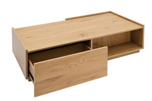 Table basse rectangulaire avec rangements 2 tiroirs finition bois clair chêne L120 cm MADERO