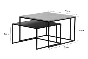 Tables basses gigognes carrées bois manguier massif et métal noir (lot de 2) TAHL