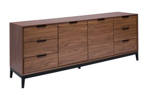 Buffet vintage finition bois foncé noyer et métal noir avec rangements L180 cm SARTO