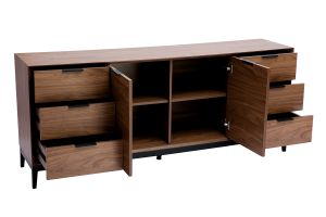 Buffet vintage finition bois foncé noyer et métal noir avec rangements L180 cm SARTO