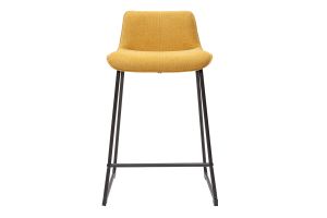 Tabourets de bar en tissu effet velours texturé jaune moutarde et métal H65 cm (lot de 2) BOOST