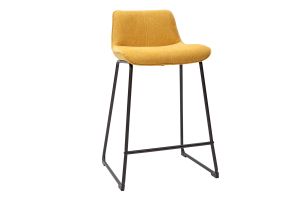 Tabourets de bar en tissu effet velours texturé jaune moutarde et métal H65 cm (lot de 2) BOOST