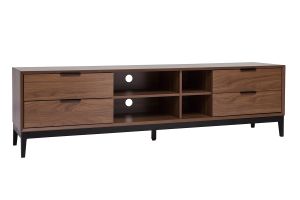 Meuble TV vintage finition bois foncé noyer et métal noir avec rangements L180 cm SARTO