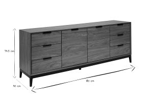 Buffet vintage finition bois foncé noyer et métal noir avec rangements L180 cm SARTO