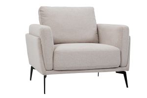 Fauteuil design en tissu effet velours texturé beige et métal noir MOSCO