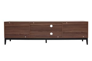 Meuble TV vintage finition bois foncé noyer et métal noir avec rangements L180 cm SARTO