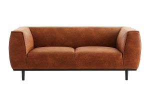 Canapé design 2-3 places en cuir aspect vieilli marron cognac MORRIS