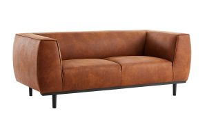 Canapé design 2-3 places en cuir aspect vieilli marron cognac MORRIS
