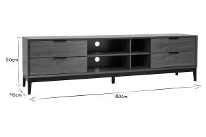 Meuble TV vintage finition bois foncé noyer et métal noir avec rangements L180 cm SARTO