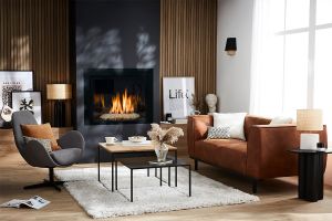 Canapé design 2-3 places en cuir aspect vieilli marron cognac MORRIS