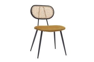 Chaises design en tissu velours bronze, métal noir et cannage rotin naturel (lot de 2) TOLMA