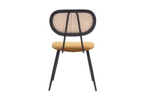 Chaises design en tissu velours bronze, métal noir et cannage rotin naturel (lot de 2) TOLMA