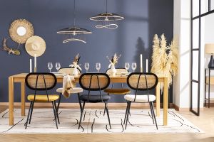 Chaises design en tissu velours bronze, métal noir et cannage rotin naturel (lot de 2) TOLMA