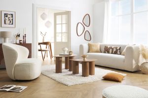 Divano design in tessuto beige 4 posti OLIVEIRO