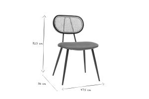 Chaises design en tissu velours bronze, métal noir et cannage rotin naturel (lot de 2) TOLMA
