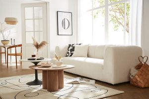Divano design in tessuto beige 4 posti OLIVEIRO