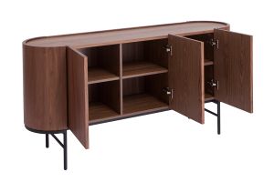 Buffet design bois foncé noyer et métal noir 3 portes L160 cm SKYE