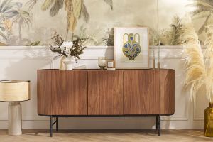 Buffet design bois foncé noyer et métal noir 3 portes L160 cm SKYE
