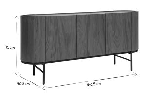 Buffet design bois foncé noyer et métal noir 3 portes L160 cm SKYE