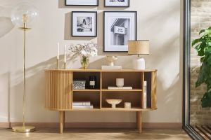 Buffet vintage en bois clair chêne 2 portes coulissantes L138 cm EPIC