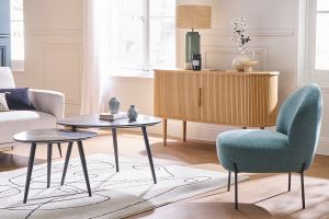 Buffet vintage en bois clair chêne 2 portes coulissantes L138 cm EPIC