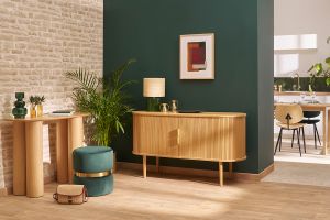 Buffet vintage en bois clair chêne 2 portes coulissantes L138 cm EPIC