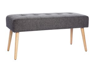 Banc scandinave capitonné en tissu effet velours texturé gris foncé et bois clair L96 cm GUESTA