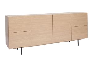 Buffet design finition bois clair chêne et métal noir 2 portes 4 tiroirs L180 cm ALASKA