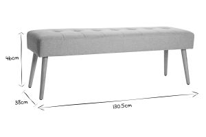 Banc scandinave capitonné en tissu effet velours texturé gris clair et bois clair L130 cm GUESTA