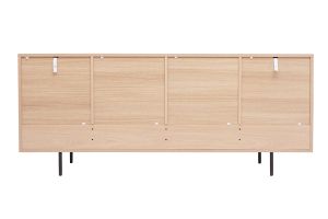 Buffet design finition bois clair chêne et métal noir 2 portes 4 tiroirs L180 cm ALASKA