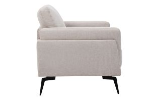 Fauteuil design en tissu effet velours texturé beige et métal noir MOSCO