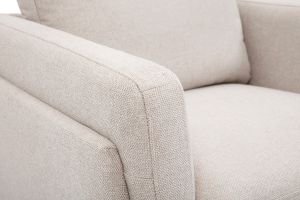 Fauteuil design en tissu effet velours texturé beige et métal noir MOSCO