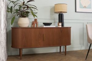 Buffet vintage en bois foncé noyer 2 portes coulissantes L160 cm EPIC